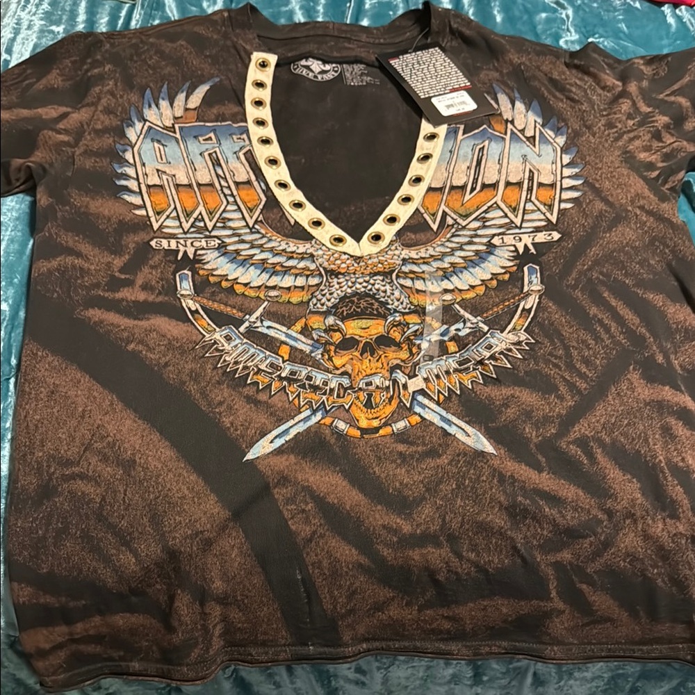 Affliction Black and Orange Graphic Tee